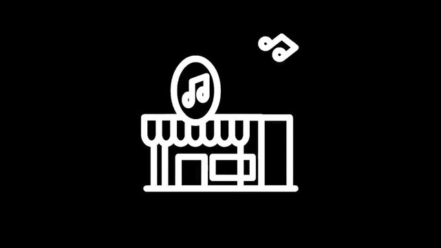 Icon of a music store with musical notes floating above the storefront