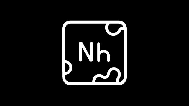 Nihonium element 113 symbol Nh icon on black background, science and chemistry concept