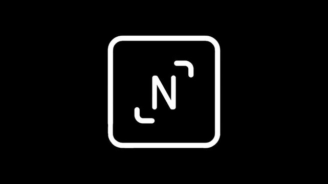 Nitrogen element symbol N with atomic number 7 in a square box on black background