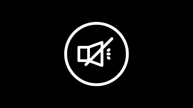 Minimalist white mute speaker icon on a solid black background, representing silence