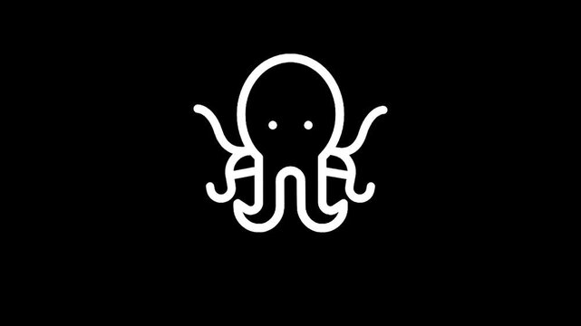 Minimalist white octopus icon on a solid black background, simple and modern design