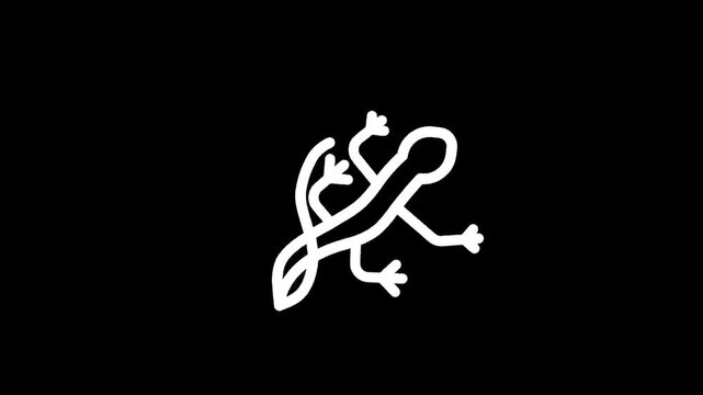 Minimalist white gecko outline on a stark black background, abstract and modern
