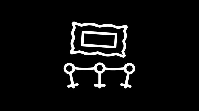 Simple line art icon of a framed artwork with a velvet rope barrier