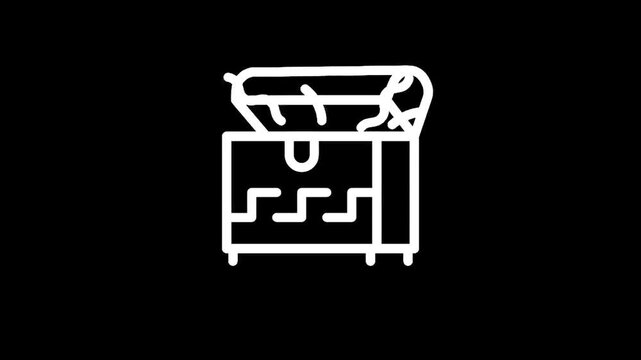 Stylized icon of an open treasure chest overflowing with gold coins and jewels
