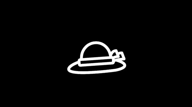 Simple white outline of a woman's hat with a bow on a black background