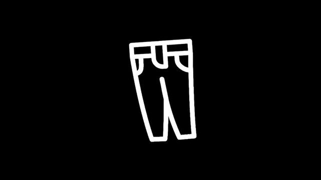 Simple white outline of jeans on a black background, minimalist fashion icon