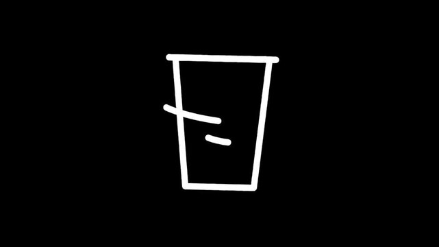 Simple white outline of a disposable cup with two horizontal lines inside on a black background