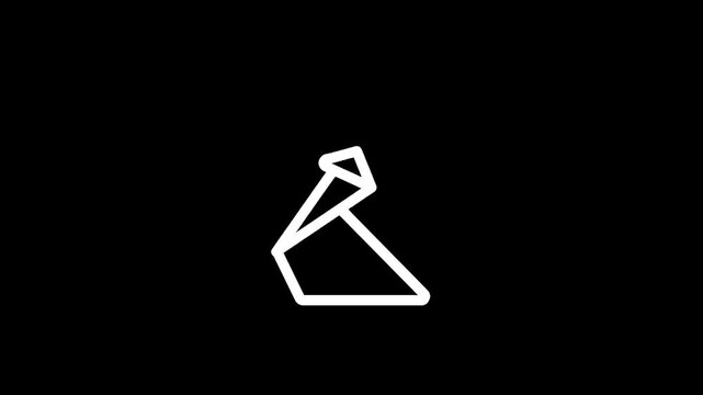 Minimalist white origami crane icon with right arrow on black background