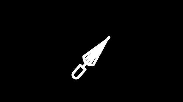 Simple white outline of a trowel on a black background