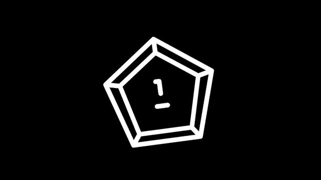 Geometric pentagon shape with a number one inside, isolated on black background
