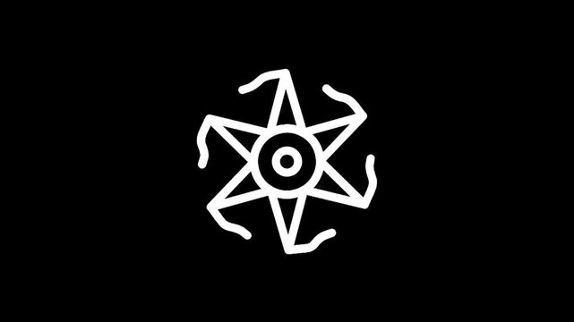 Abstract geometric starburst symbol with swirling elements on a black background