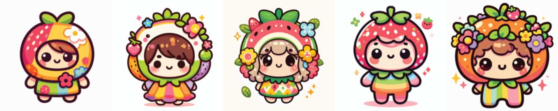 cute fruit illustration character vector