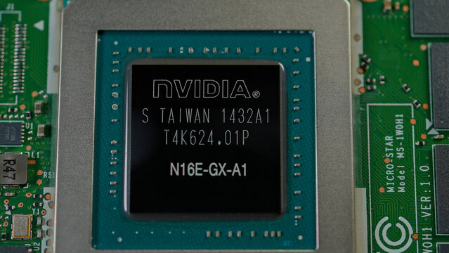 Nvidia graphic processing unit chip GPU. High demand of GPU chips by large tech AI companies for artificial intelligence. Innovation and advanced technology: Toronto, Ontario, Canada - March 24, 2026