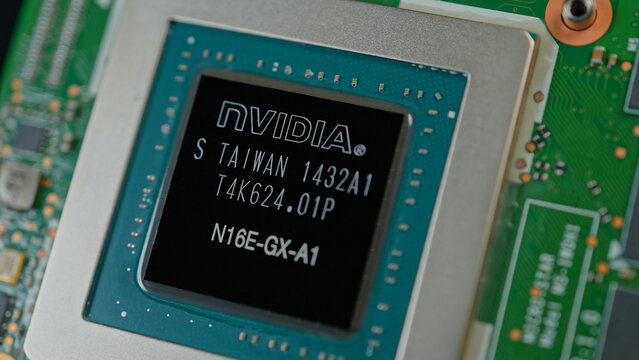 Display of NVIDIA GPU chip as result of engineering design and use of mining of rear earth materials. Rare earth elements for AI data centers production: Toronto, Ontario, Canada - March 24, 2026