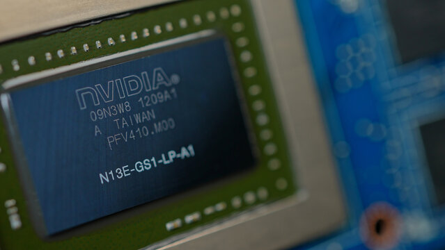 Display of NVIDIA GPU chip as result of engineering design and use of mining of rear earth materials. Rare earth elements for AI data centers production: Toronto, Ontario, Canada - March 24, 2026