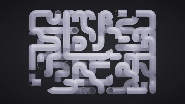 looping 3d animation. Abstract geometric background. White tubes. Modern volumetric structure of simple shapes