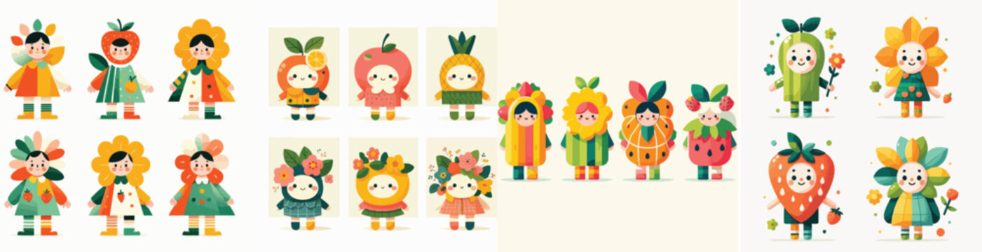 cute fruit illustration character vector