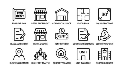 Fototapeta premium Commercial rental icons showing leasing and retail locations