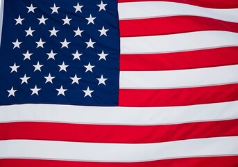 Fototapeta premium American flag waving with fifty white stars on blue rectangle and thirteen red and white stripes on a white background