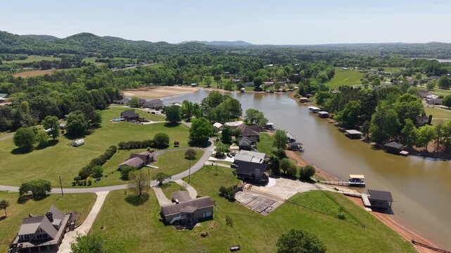 Aerial Drone View of Georgetown, Tennessee, near Hiwasse and Tennessee River Confluence