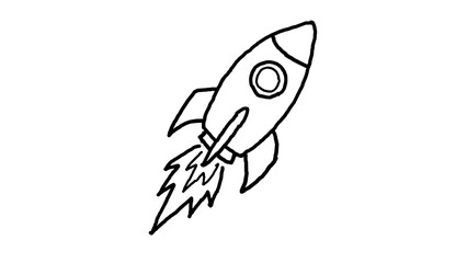 Hand drawn rocket ship launching sketch isolated on alpha transparent background © C Corner