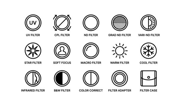 Filter icons showing various photographic filter types on white