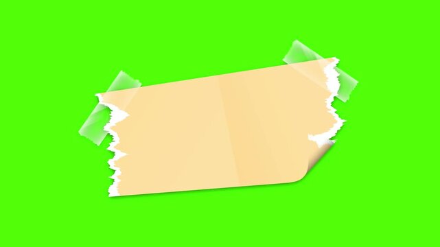 Torn Paper Note with Tape: A piece of torn paper is affixed to the frame by transparent tape, against a green background, with space for text, reminiscent of a reminder or a message.