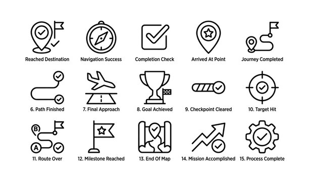 Navigation and milestone icons showing journey completion on white