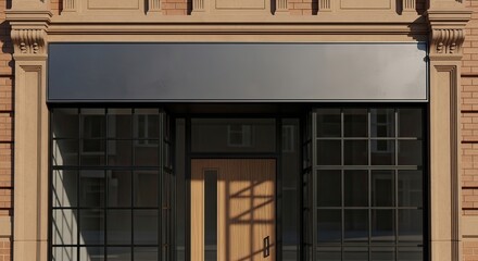 Obraz premium Modern Doorway Design in City Environment, High-Contrast Visuals