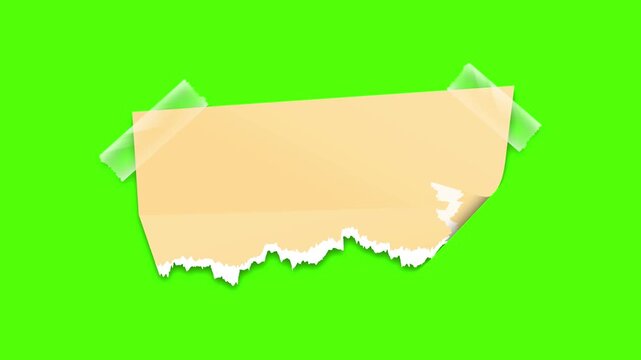 Torn Paper on Green Screen: A piece of torn paper is affixed on a vibrant green screen, providing an ideal template for overlay or adding text.