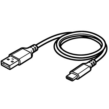 USB C to USB A cable charger and data transfer line art icon on white background connection technology for smartphone and laptop