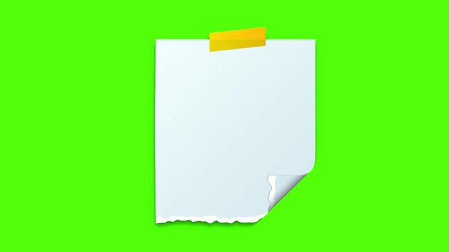 Blank Notepad with Tape: An isolated blank notepad is taped to a vivid green surface, ready for important notes and annotations. A subtle curved corner invites interaction. 