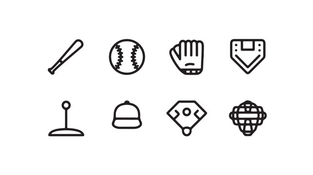 PrintSet of baseball icons including bat ball glove and helmet