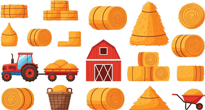 Harvest icons set with pumpkins and farm tools Vector