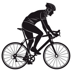 Fototapeta premium Black silhouette of a cyclist on a road bike with black and white, mountain biki