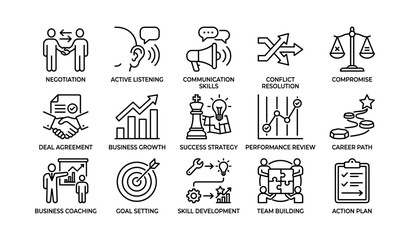 Fototapeta premium Business and teamwork icons showing skills and collaboration symbols
