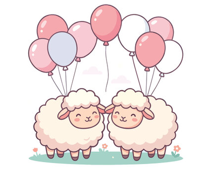 Eid ul Adha Festive Sheep Cartoon Icon Set with Balloons on Transparent background, eid ul adha, bakra eid, eid festival, eid celebration, qurbani, islamic festival, muslim festival, festive, sheep, 