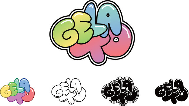 Set de logotipos de Gelato en estilo bubble y degradados coloridos, tipograf&iacute;a creativa para helader&iacute;a