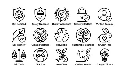 Fototapeta premium Sustainability and certification icons presented in grid layout