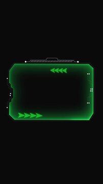 Green neon futuristic HUD frame with copy space design. Futuristic HUD frame. Green neon futuristic HUD frame animation for high tech software and digital information.