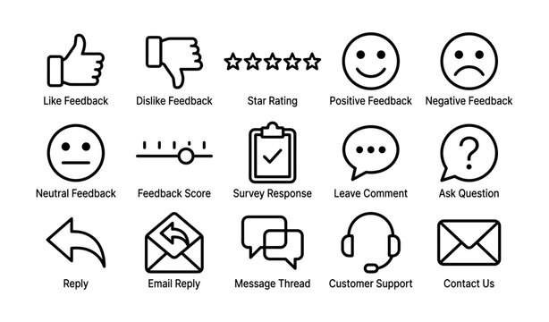 Feedback icons showing ratings responses and communication symbols