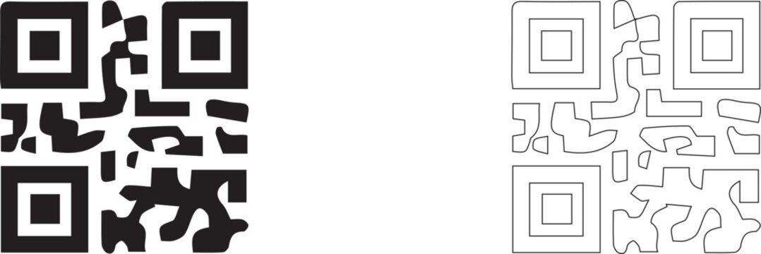 Black and White QR Code Icon Set Digital Scanning Vector Illustration