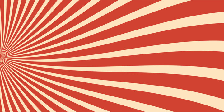 Circus background and spiral retro rays vector pattern. Vintage poster of red white sun or star burst radial lines with grunge texture, circus, carnival, summer fair or chapiteau backdrop