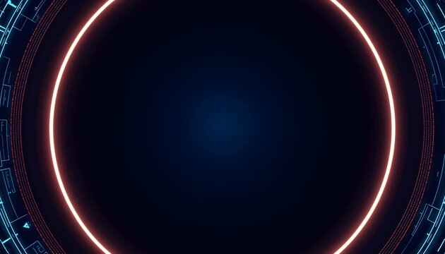 Futuristic ai background with glowing neon circle and dark blue gradient