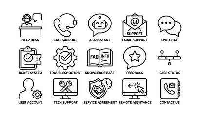 Fototapeta premium Grid of customer support icons with labels on white background