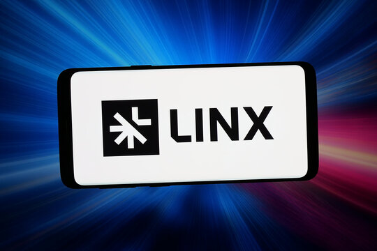 Stuttgart, Germany - 04-16-2026: In this photo illustration, the logo of US ai platform company Linx Security Inc. is displayed on a smartphone in front of abstract background on computer screen.