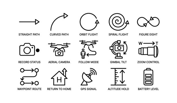 Drone flight mode icons arranged in grid on white background