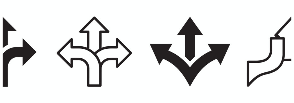 Set of four directional arrow icons showing different path choices and directions