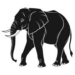 Fototapeta premium Black and white graphic silhouette illustration of a walking elephant