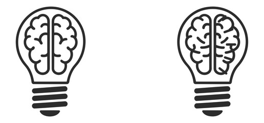 Brain inside light bulb icon set design, innovation and creativity idea generation and problem solving symbol, knowledge and inspiration lamp, modern flat style vector © love 